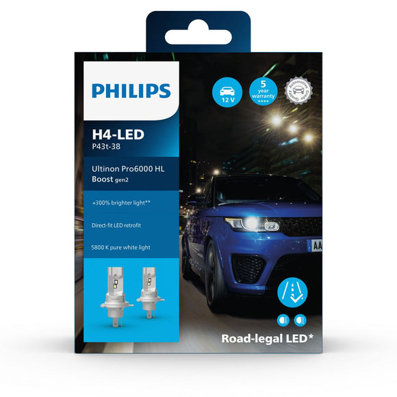 Philips Ultinon Pro6000 Gen 2 H4 LED bulbs DIRECT FIT H4 LED bulbs road-legal set