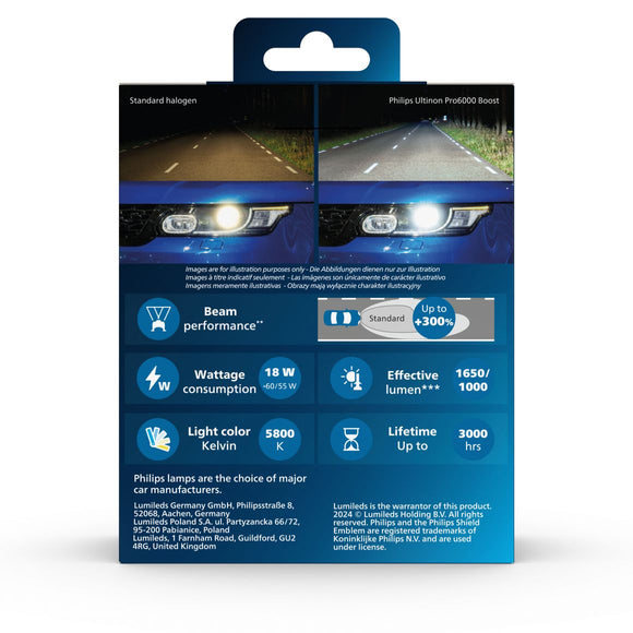 Philips Ultinon Pro6000 boost GEN2 H4 LED-lampen - 11342U60B2X2 - goedgekeurd voor gebruik op de openbare weg - 2 lampen
