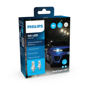 Philips Ultinon Pro6000 boost GEN2 H4 LED bulbs - 11342U60B2X2 - road legal - 2 bulbs packaging with car