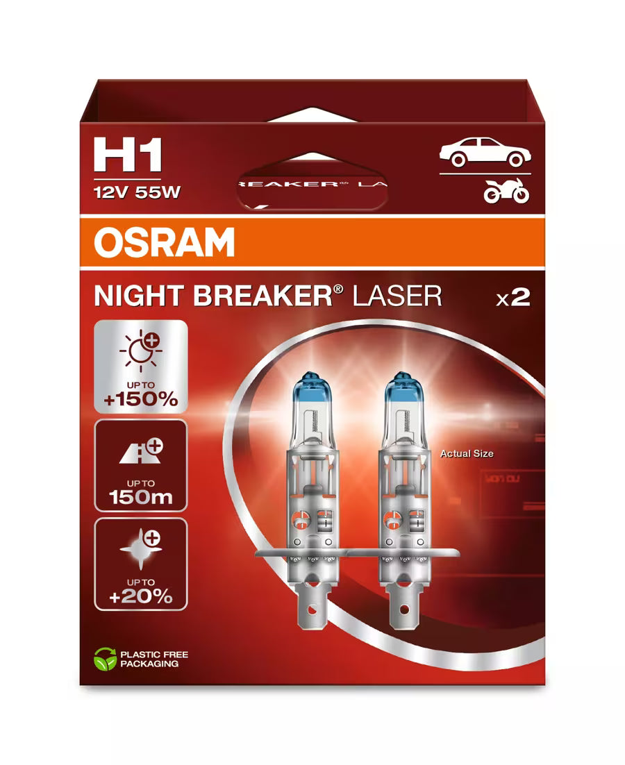Osram Night Breaker Laser H1 halogen bulbs - 64150NL-2HB - 2 bulbs