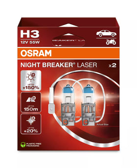 Osram Night Breaker Laser H3 halogen upgrade bulbs | 64151NL-2HB | 2 pack