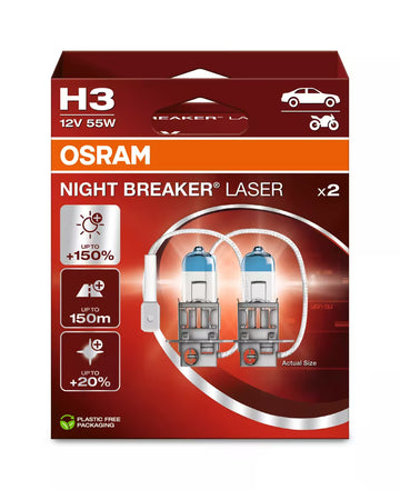 Osram Night Breaker Laser H3 halogen upgrade bulbs | 64151NL-2HB | 2 pack