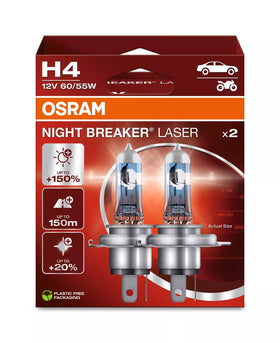 Osram Night Breaker Laser H4 halogen upgrade bulbs | 64193NL-2HB | 2 pack