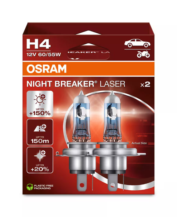 Osram Night Breaker Laser H4 halogen upgrade bulbs | 64193NL-2HB | 2 pack