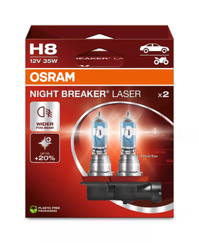 Osram Night Breaker Laser H8 halogen upgrade bulbs | 64212NL-2HB | 2 pack