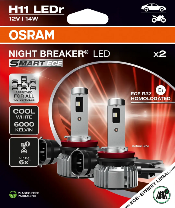 Osram NIGHT BREAKER H11 LED SMART ECE conversion kit - Street legal -  64211DWNBSM-ECE-2HB - Pair