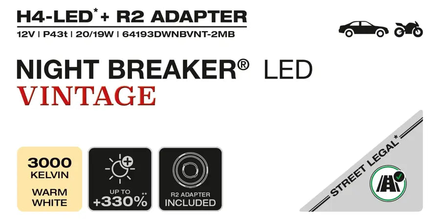 Osram Night Breaker LED vintage H4 LED bulbs - road legal